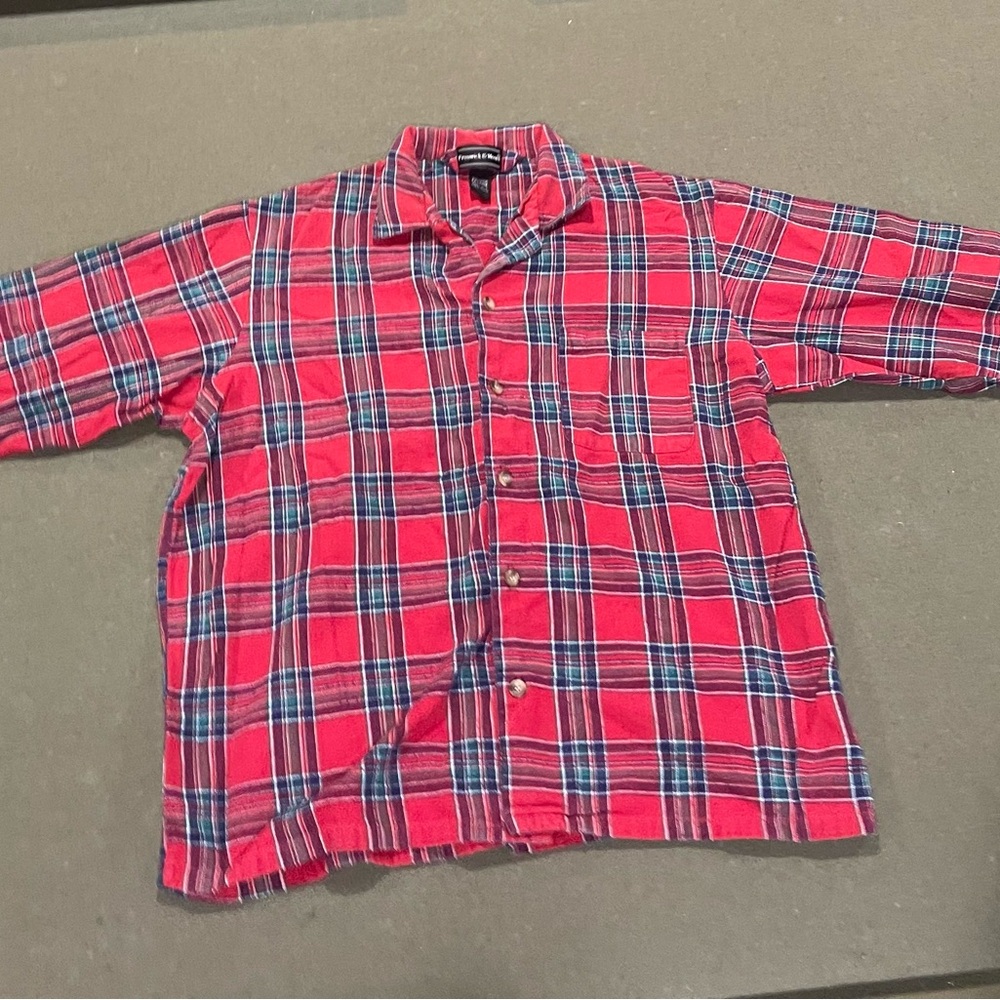 Preswick & Moore Red Flannel Pajama Shirt XL 100% Cotton